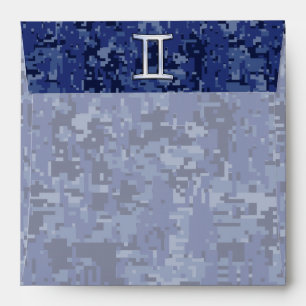 Gemini Zodiac Symbol on Navy Blue Digital Camo Envelope