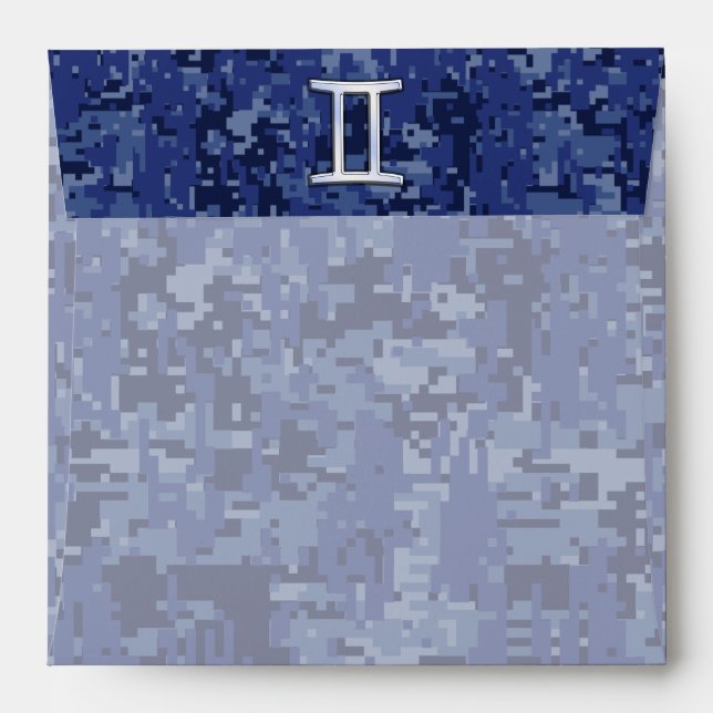 Gemini Zodiac Symbol on Navy Blue Digital Camo Envelope (Back (Top Flap))