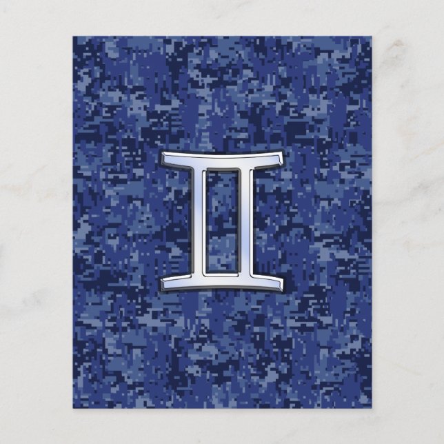 Gemini Zodiac Symbol on Navy Blue Digital Camo Flyer (Front)