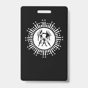Gemini Zodiac Symbol with Stars Black and White  Badge