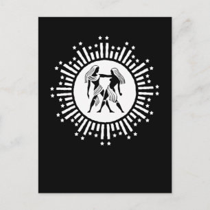 Gemini Zodiac Symbol with Stars Black and White Holiday Postcard