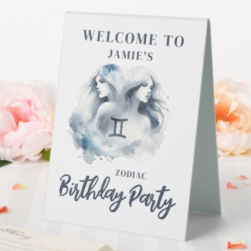 Gemini Zodiac Themed Birthday Party Guest Seating Table Tent Sign