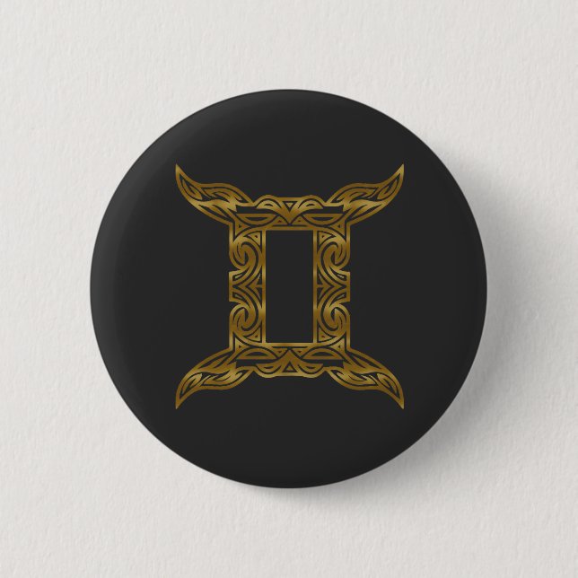 Gemini Zodiac - Tribal Gold Button (Front)