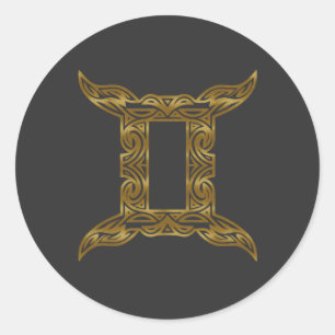 Gemini Zodiac - Tribal Gold Classic Round Sticker