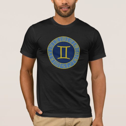 Gemini Zodiac WheelAstrology Symbols GoldBlues T_Shirt