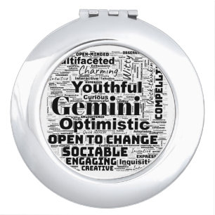 Gemini Zodiac Word Cloud Compact Mirror