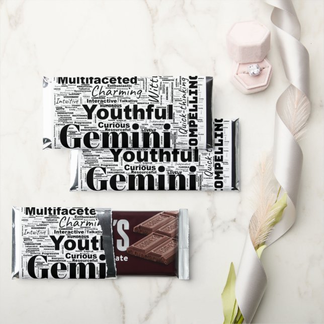 Gemini Zodiac Word Cloud Inspiration  Hershey Bar Favors (Front)