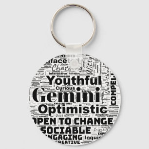 Gemini Zodiac Word Cloud Inspiration Keychain