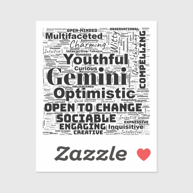 Gemini Zodiac Word Cloud Inspiration Sticker (Sheet)