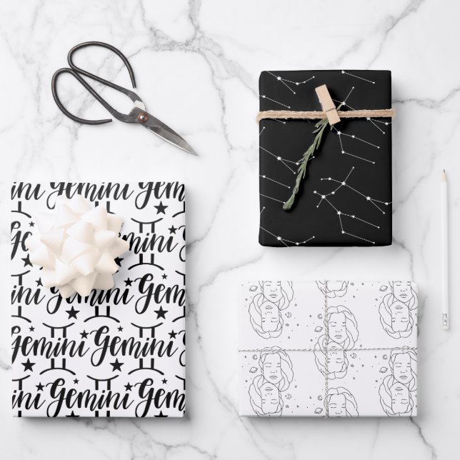 Gemini Zodiac Wrapping Paper Set  (Front)