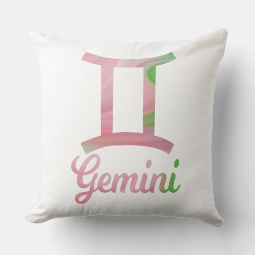 Gemini Zodiacal Sign Pink White Trendy Throw Pillow