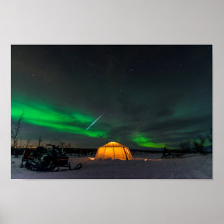 Geminid Meteor and the Northern Lights in Sweden Poster