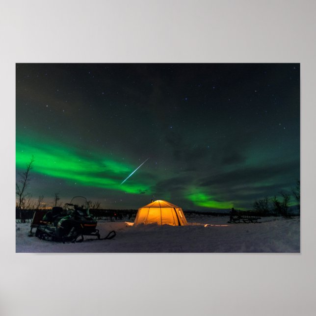 Geminid Meteor and the Northern Lights in Sweden Poster (Front)