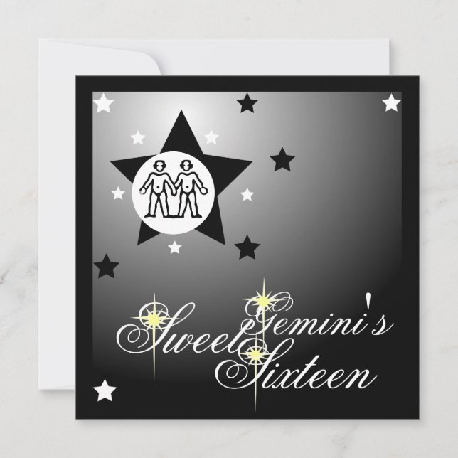 Gemini's Zodiacal Fortune Sweet Sixteen-Customize Invitation (Front)