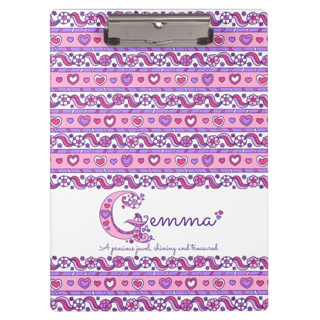 Gemma name meaning hearts letter G clipboard (Front)