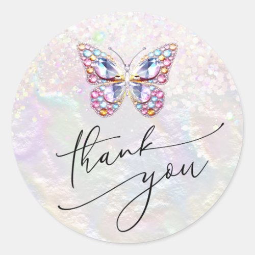 gems butterfly thank you classic round sticker