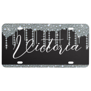 Gems Diamonds Monogram Name Script License Plate