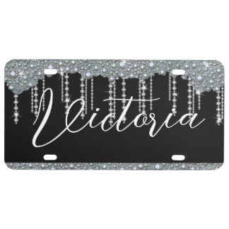 Gems Diamonds Monogram Name Script License Plate