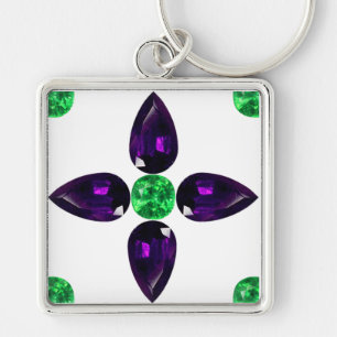 Gemstone Art, Green and Purple Keychain