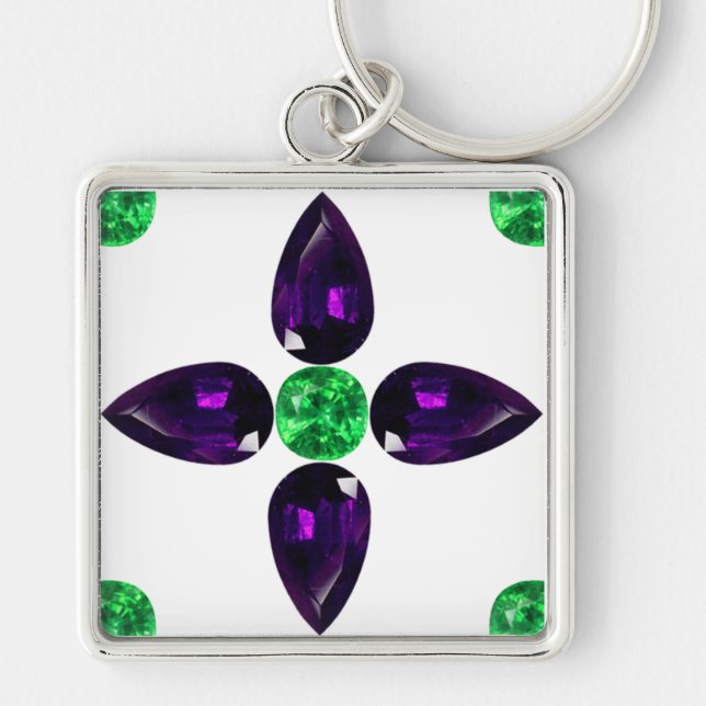 Gemstone Art, Green and Purple Keychain (Front)