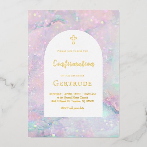 gemstone background Confirmation Foil Invitation