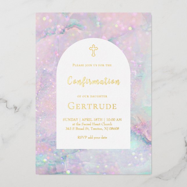 gemstone background Confirmation Foil Invitation (Front)