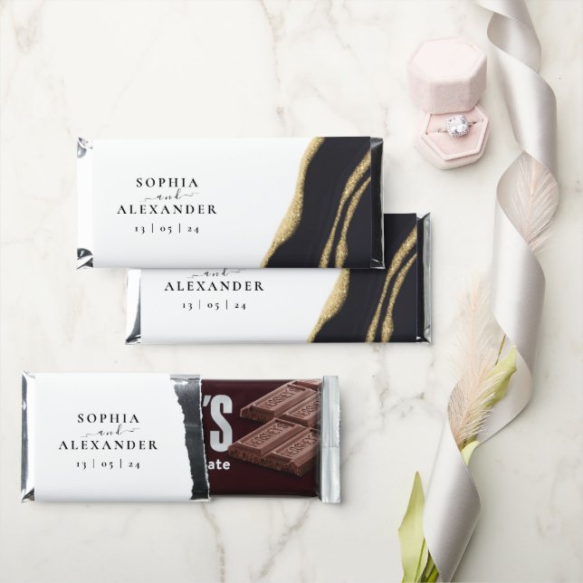 Gemstone black agate with gold hershey bar favors (Front)