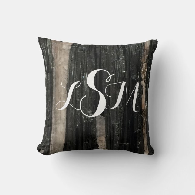 Gemstone Black and White Striped Gem Add Monogram Throw Pillow (Front)