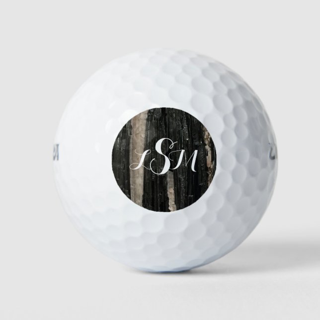 Gemstone Black and White Vertical Stripe Monogram Golf Balls (Front)