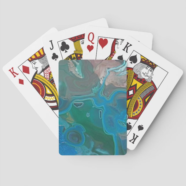 Gemstone Blue Green Swirl Polished Stone Nature Poker Cards (Back)