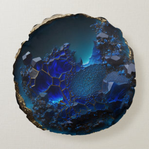 Gemstone Blue Sapphire Crystal Rock Round Pillow