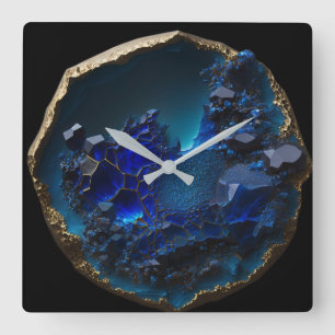 Gemstone Blue Sapphire Crystal Rock Square Wall Clock