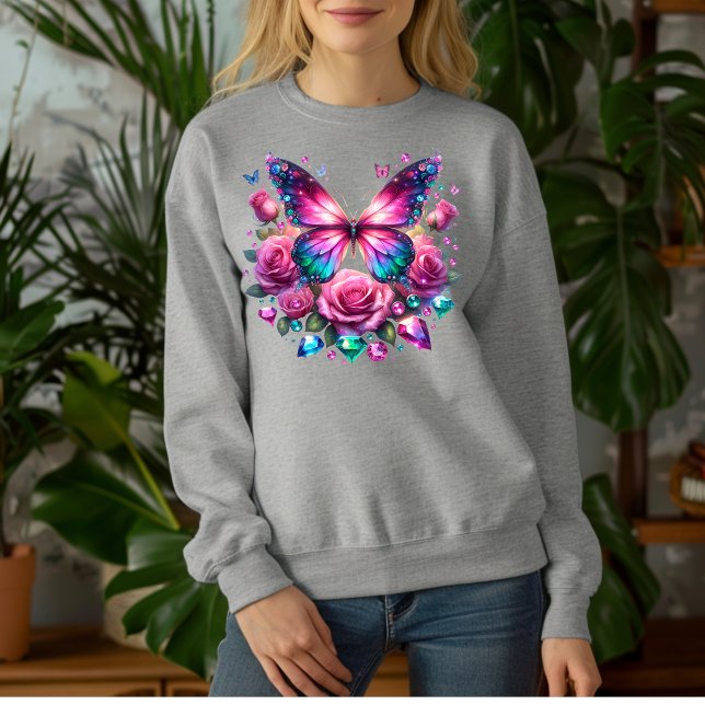 Gemstone Butterfly With Pink Roses T-Shirt (Creator Uploaded)