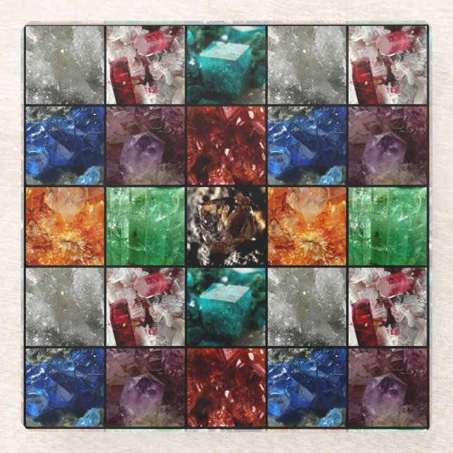 Gemstone Collage Glass Coaster (Front)