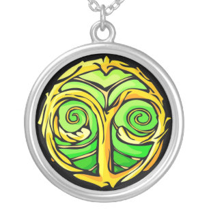 Gemstone Colored Aries Symbol Silver Plated Necklace