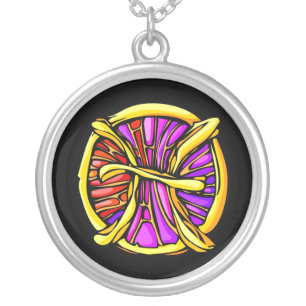 Gemstone Colored Pisces Symbol Silver Plated Necklace