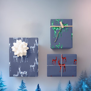 Gemstone Crystal Reindeer Christmas Pattern Wrapping Paper Sheets