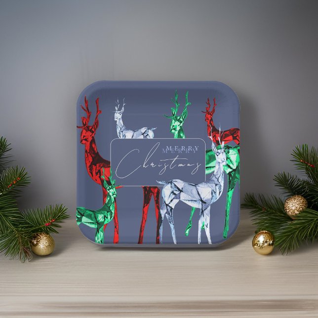 Gemstone Crystal Reindeer Merry Christmas Holiday Paper Plates (Creator Uploaded)