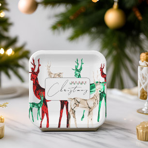 Gemstone Crystal Reindeer Merry Christmas Holiday Paper Plates