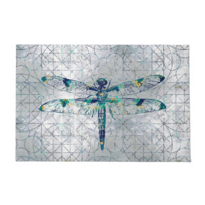 Gemstone Dragonfly on sacred geometry pattern Doormat