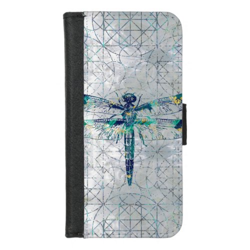 Gemstone Dragonfly on sacred geometry pattern iPhone 87 Wallet Case