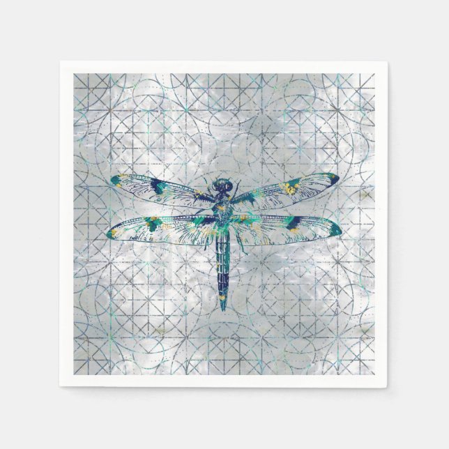 Gemstone Dragonfly on sacred geometry pattern Napkins (Front)