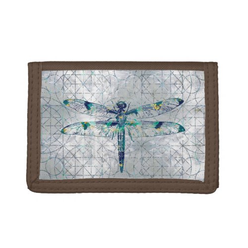 Gemstone Dragonfly on sacred geometry pattern Trifold Wallet