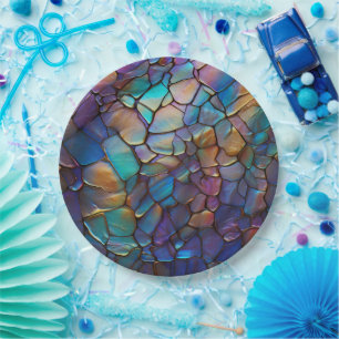 Gemstone Elements Opal Colorful  Mix Pattern Paper Plates