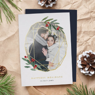 Gemstone Geometric Botanical Photo Foil Holiday Card