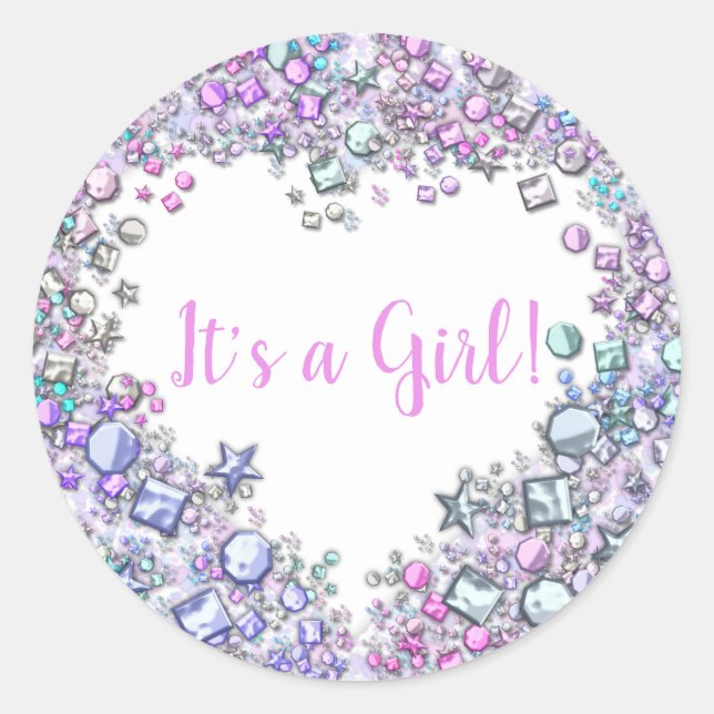 Gemstone Girl Baby Shower Sticker | Customizable (Front)