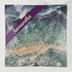 Gemstone Green Yellow Fluorite Photo Gem Trinket Tray