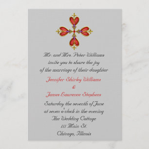 Gemstone Heart Cross Wedding Invitation