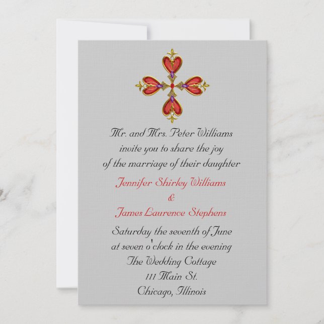 Gemstone Heart Cross Wedding Invitation (Front)
