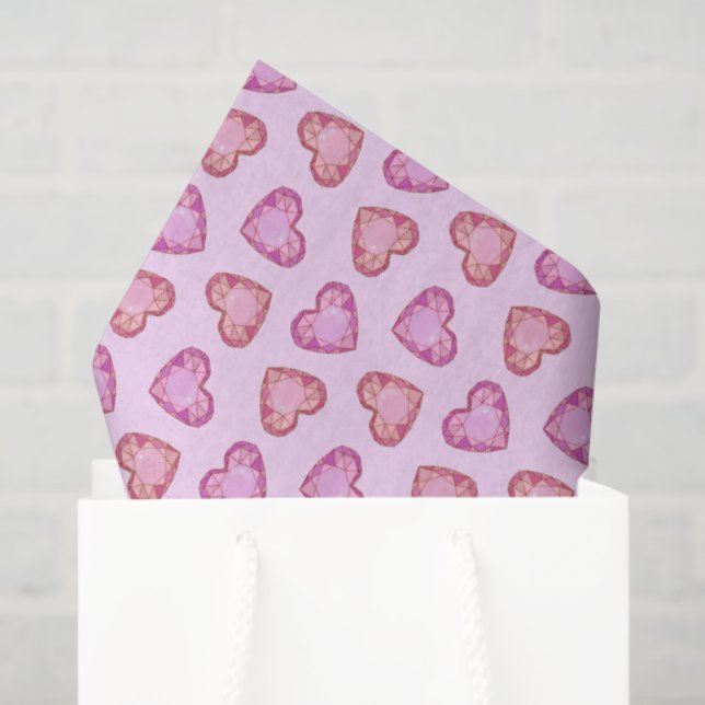 Gemstone Hearts Cute Pink Valentines Day Tissue Paper (Gift Bag)